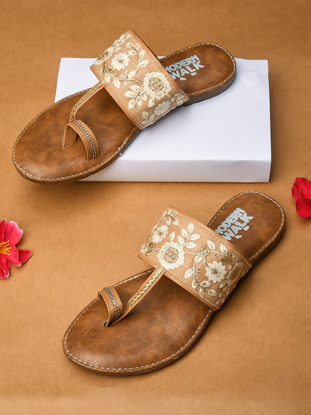 GERIEF Women Embroidered No Back Strap Regular One Toe Flats