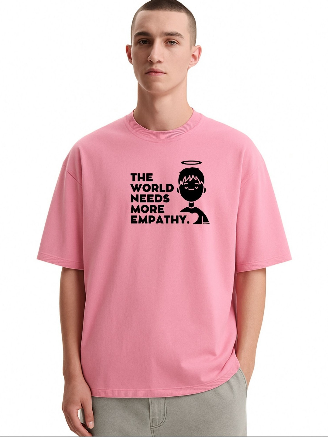 Fashnobic Men Dri-FIT Trendy More Empathy Printed Round Neck Cotton Oversized T-shirt