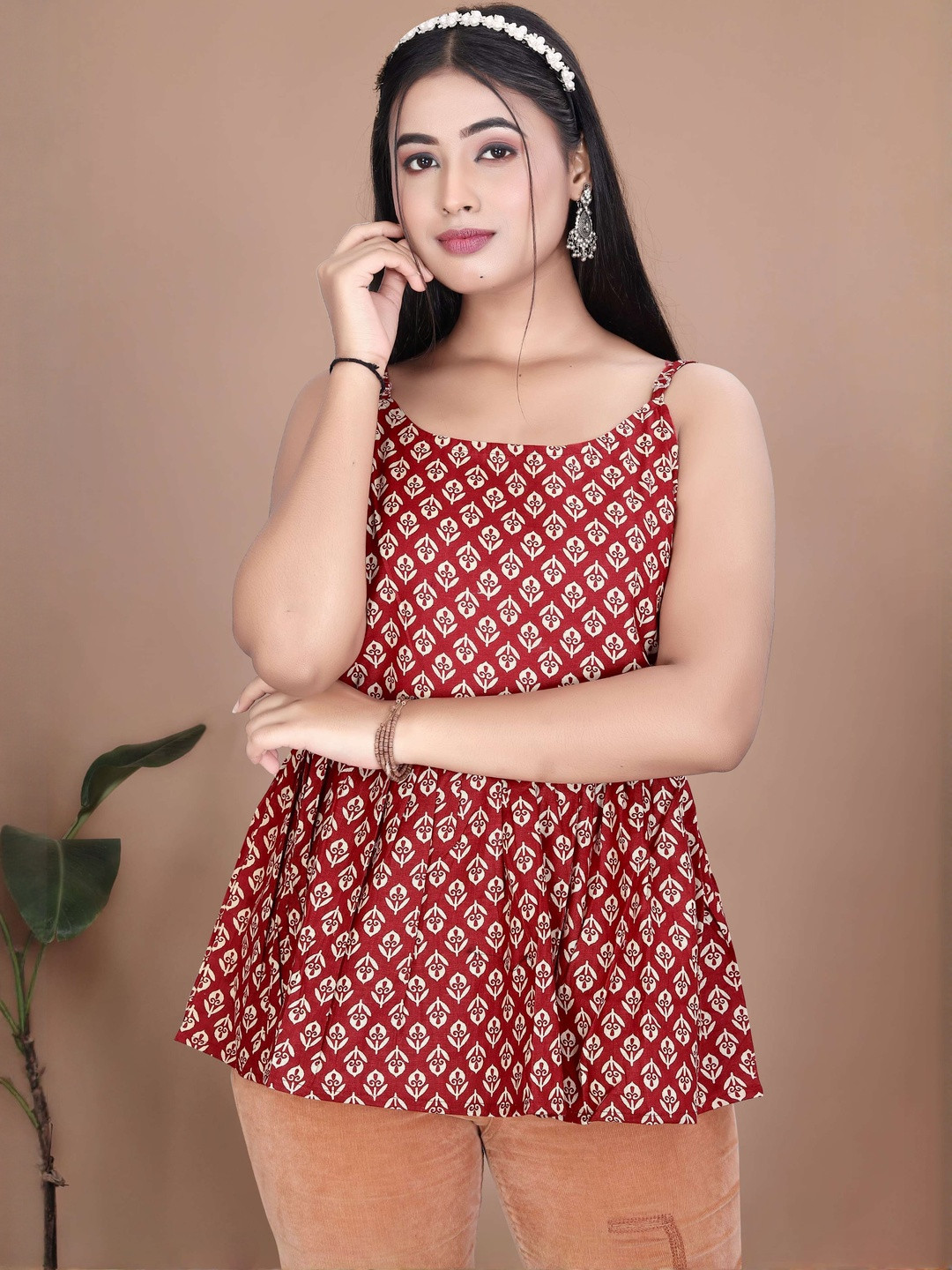 Memimi Women Ethnic Motifs Printed Peplum Top