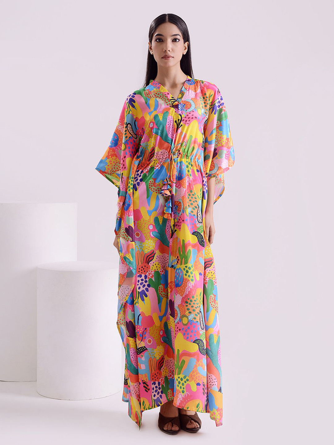 House of Kaftan Abstract Printed Silk Kaftan Maxi Dress