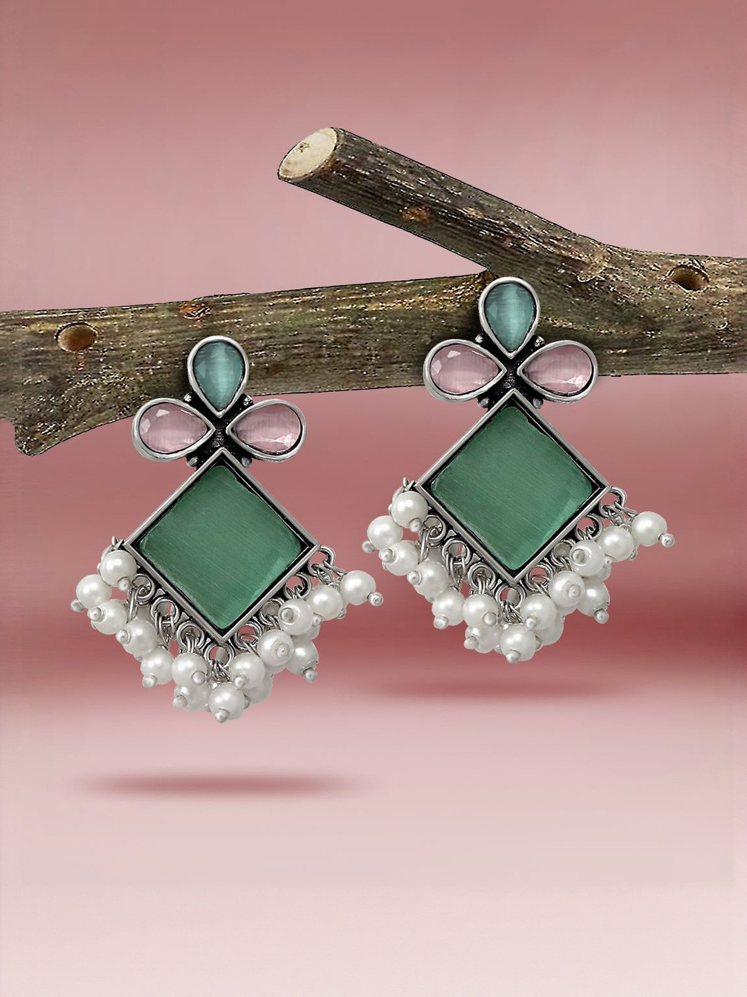 Joy of Jewels Women Diamond Shaped Metal Drop Earrings