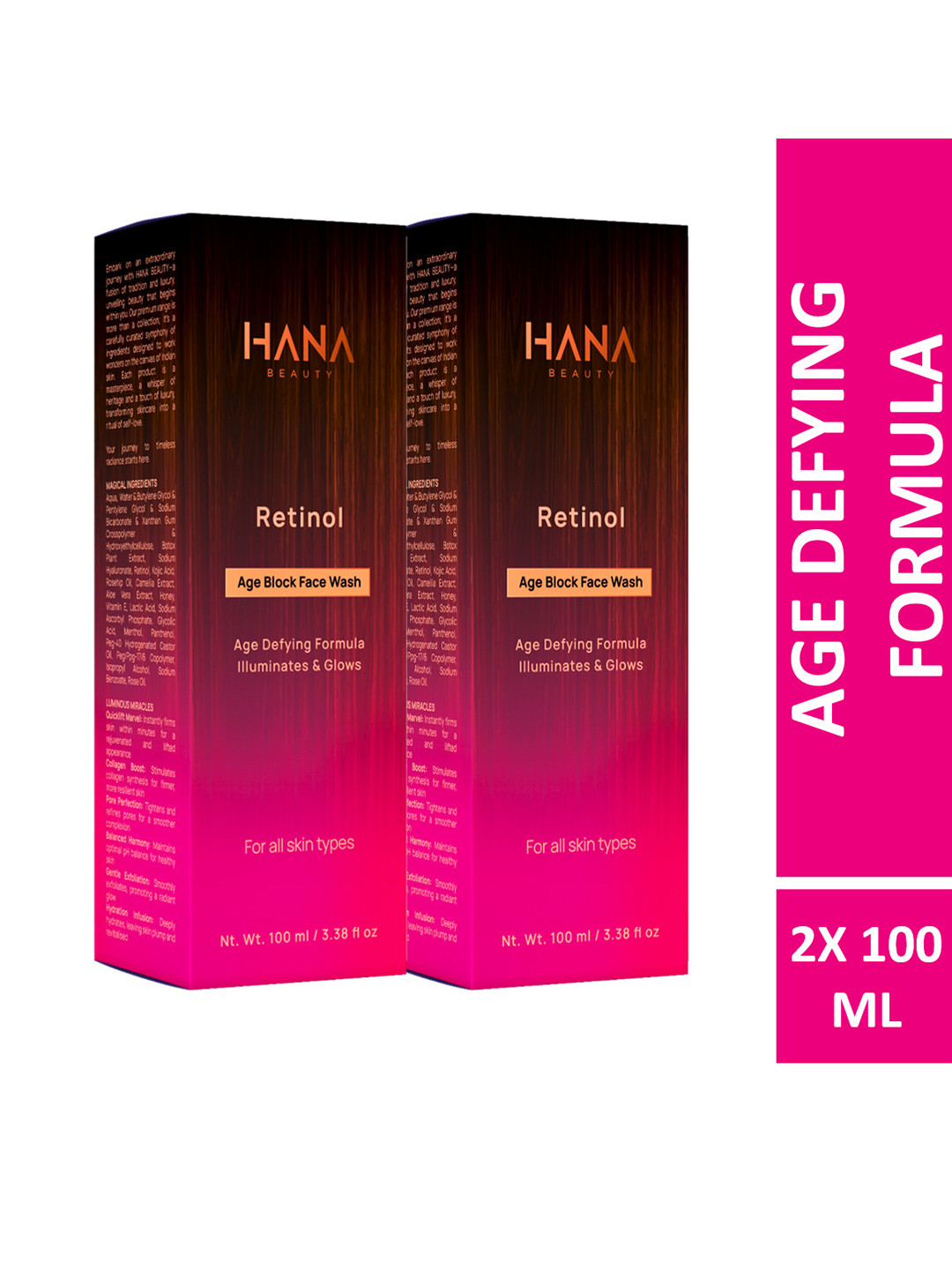 Hana Beauty Set Of 2 Age Block Deep Cleansing Face Wash With Retinol - 100ml Each