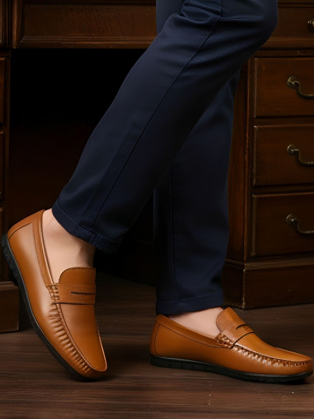 Blue Horse Men Brown Solid Synthetic Leather With Rubber Sole Loafers