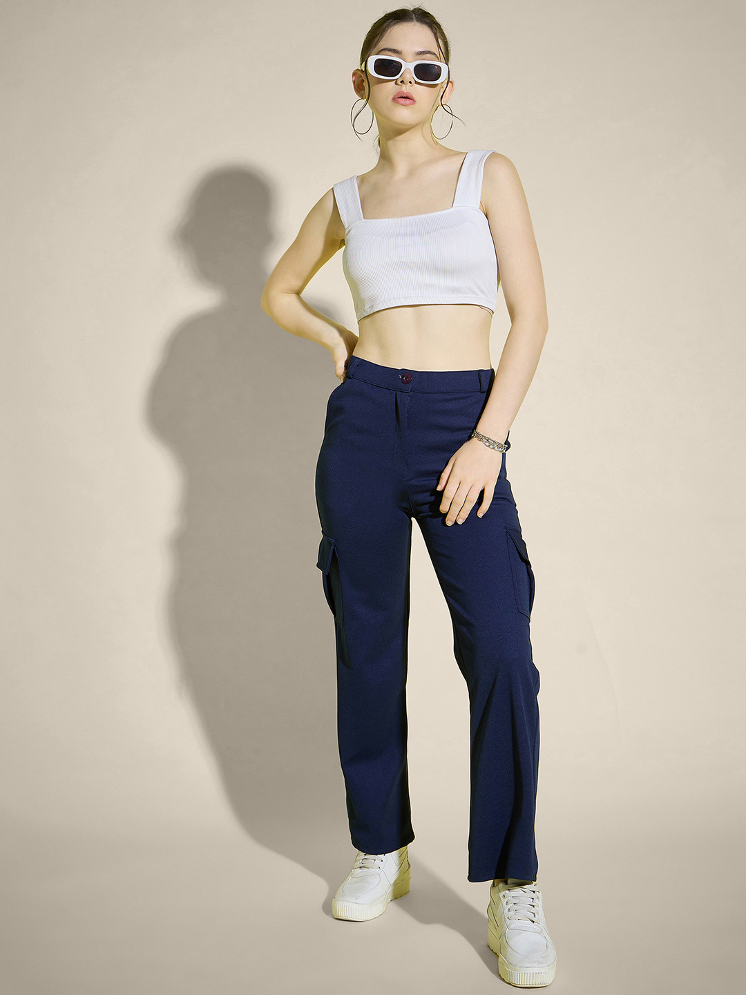 IQOA Women Relaxed High-Rise Cargos Trousers