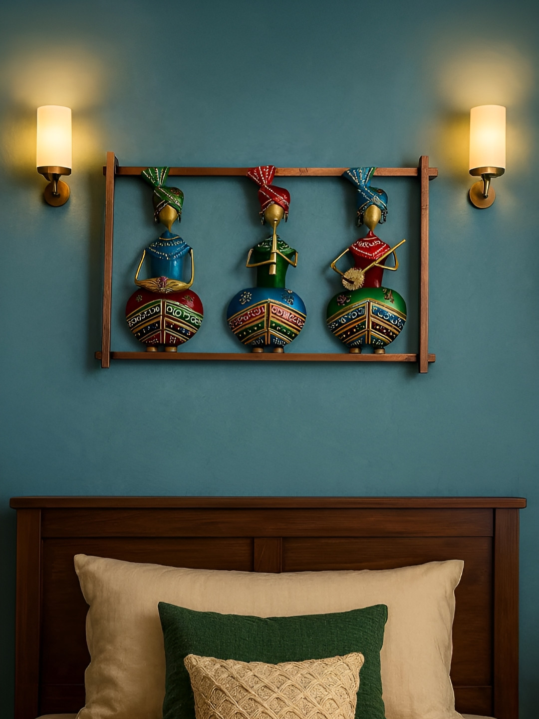 PRANJALS HOUSE Green & Red Ethnic Musician Frame Wall Hanging