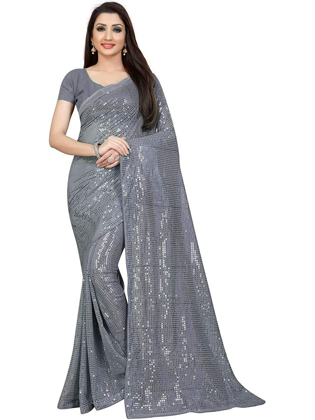 fashion field Embellished Sequinned Pure Georgette Heavy Work Saree