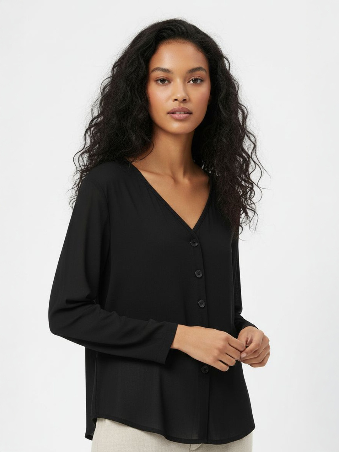 DressBerry Extravagant Ease V-Neck Semi-Sheer Top