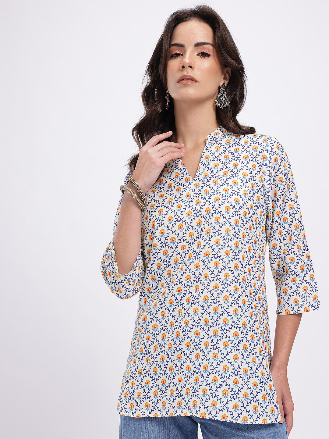 Anouk Rustic Motifs Print Curved Hem Kurti