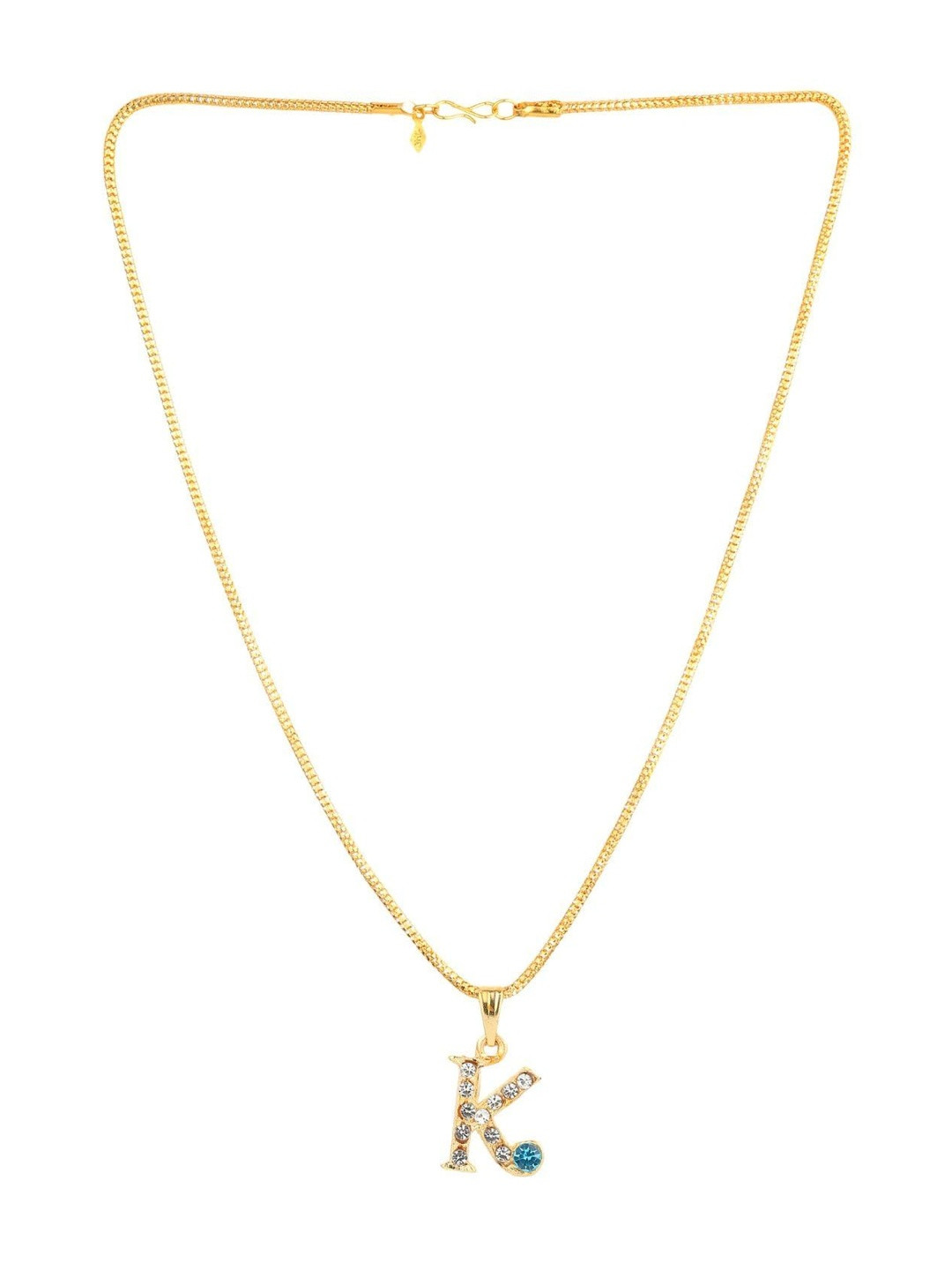 GGE NATURAL ITEM Unisex Stainless Steel Crystals Studded K Alphabet Pendent With Chain