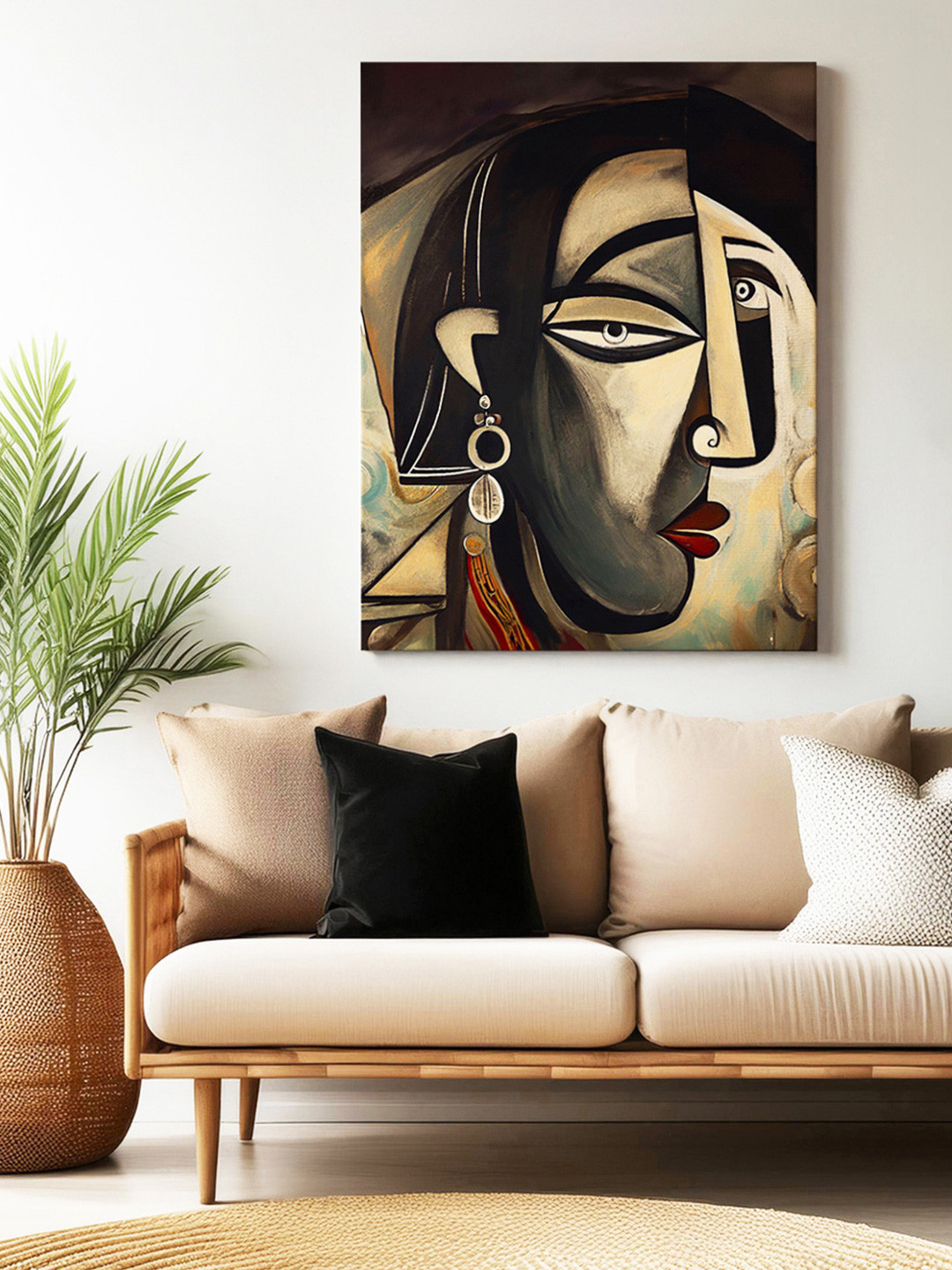 Sassyco Black & Beige Abstract Canvas Painting Modern Wall Art