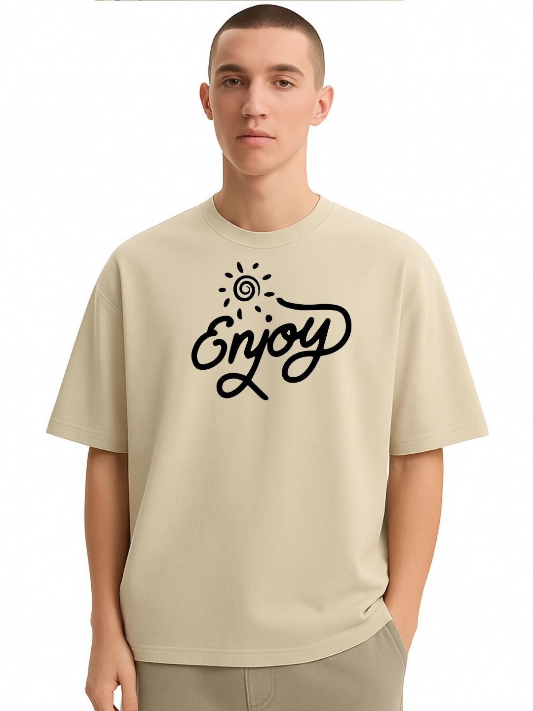 Fashnobic Men Dri-FIT Trendy Enjoy Printed Round Neck Cotton Oversized T-shirt
