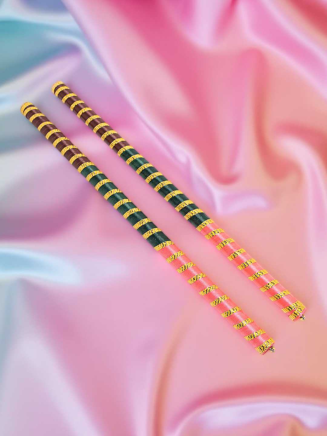Golden Peacock Set Of 2 Dandiya Sticks With Satin Wrap
