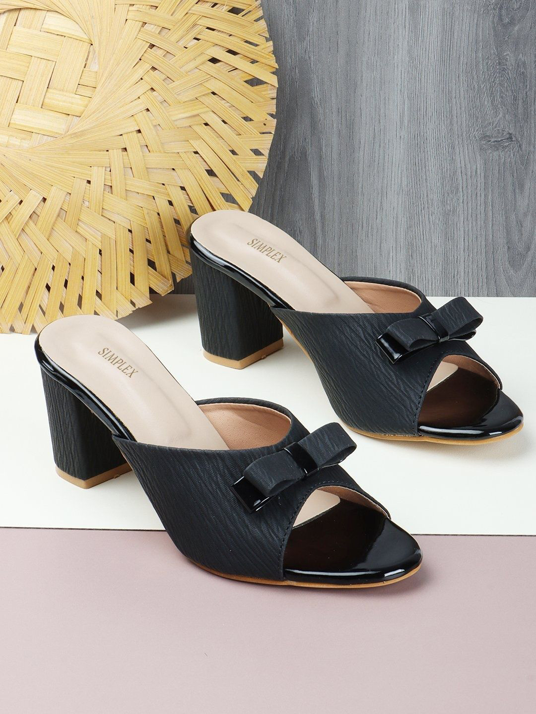 Simplex Footwear Women Textured Block Peep Toes with Bows