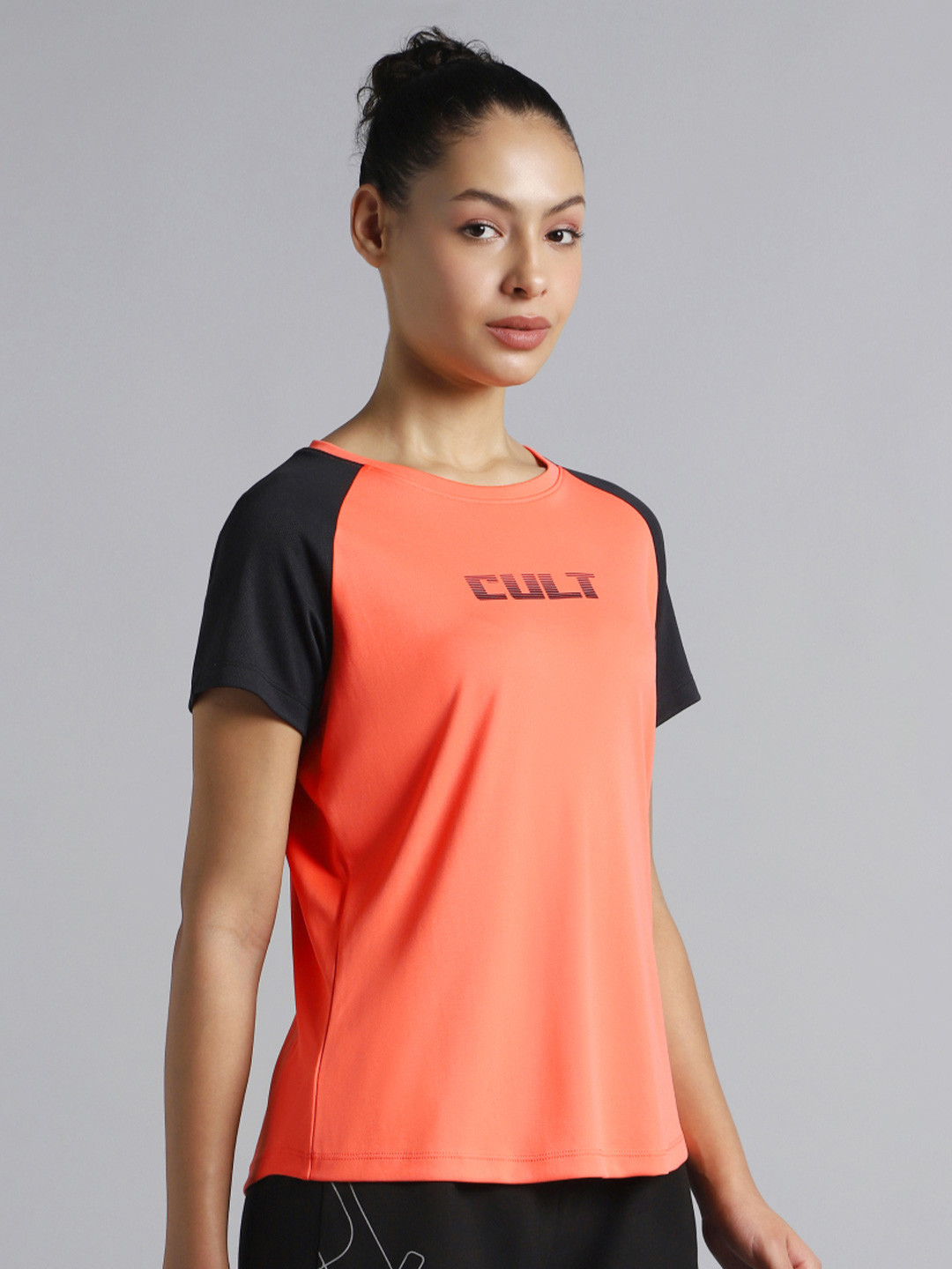 CULT Women Coral Colourblock Training Recycled Poly T-shirt