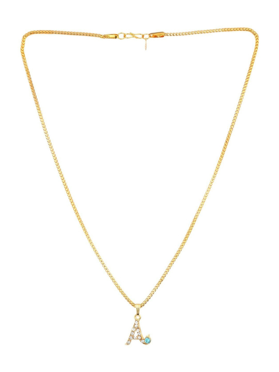 GGE NATURAL ITEM Unisex Stainless Steel Crystals Studded A Alphabet Pendent With Chain