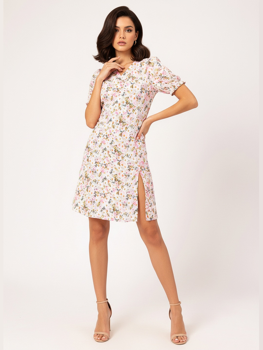 DressBerry Cherry Blossom Bliss Floral Slit A-Line Dress