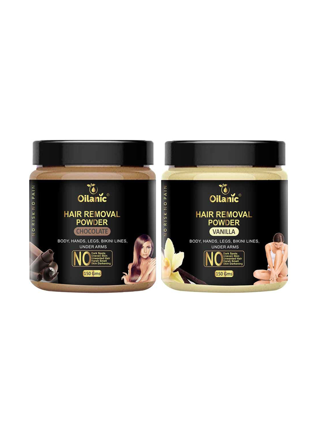 Oilanic Set Of 2 Natural Chocolate & Vanilla Hair Removal Wax Powder - 150 g Each