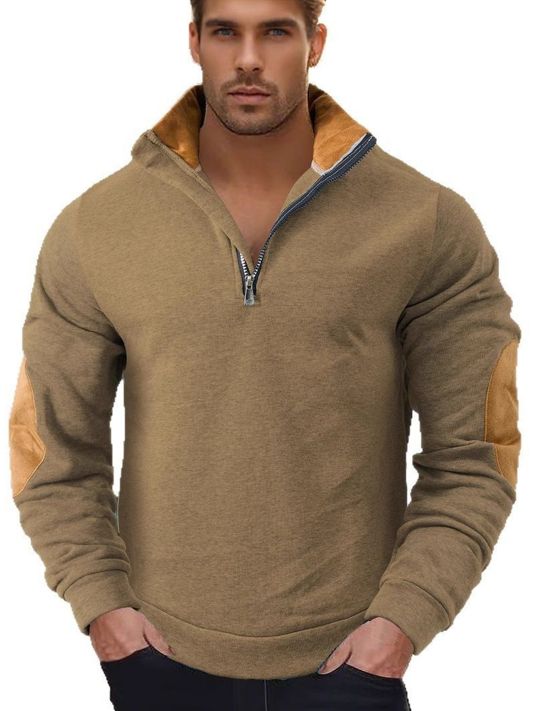 HERE&NOW Men Brown High Neck Solid Sweatshirt