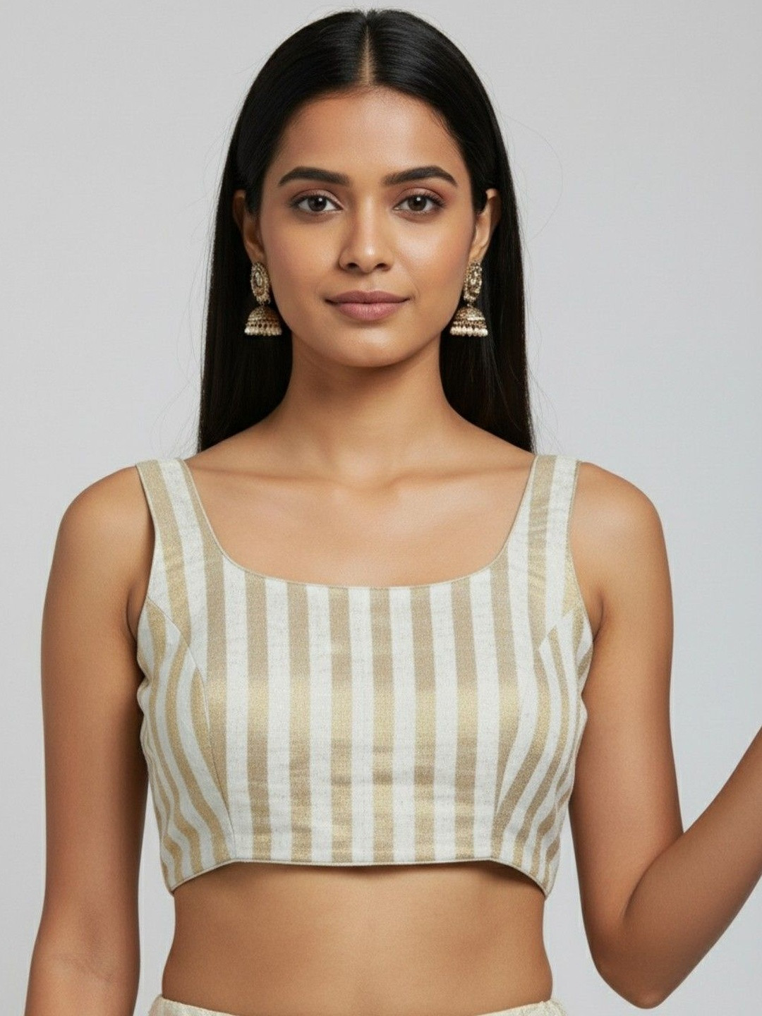 Suha Off White Cotton Zari Saree Blouse