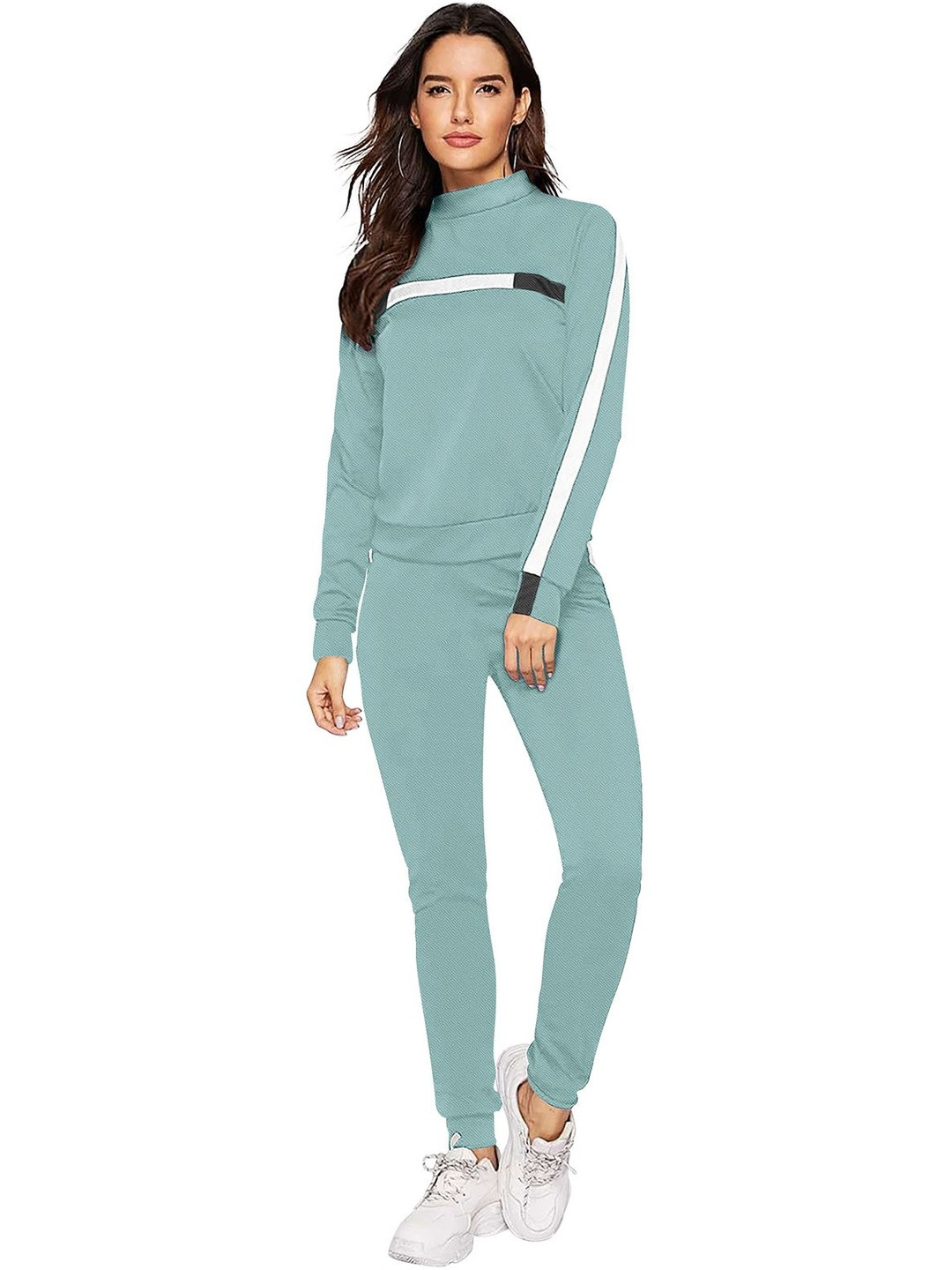 SZN Women Teal Colourblocked Co-Ords with High Neck