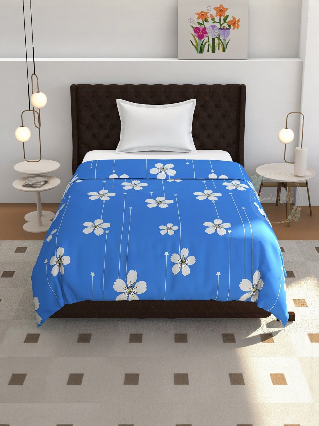 TINDLER KNOTS Blue140 GSM Soft Cotton Single Bed Cover with Zipper