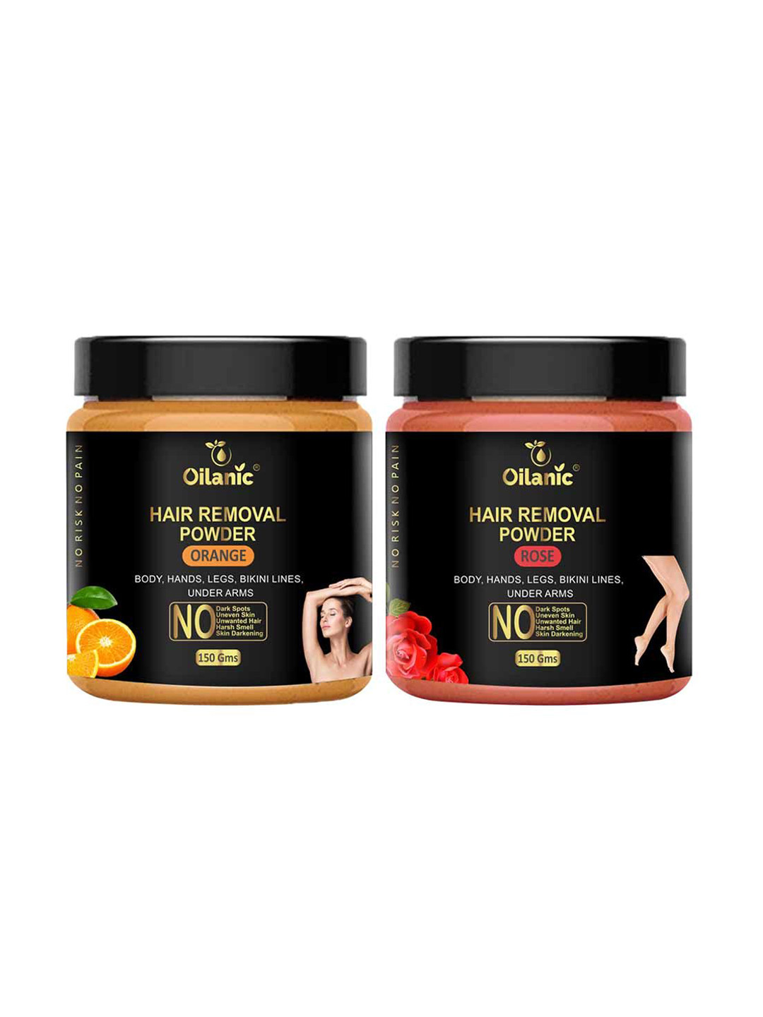Oilanic Set Of 2 Natural Rose & Orange Hair Removal Wax Powder - 150 g Each