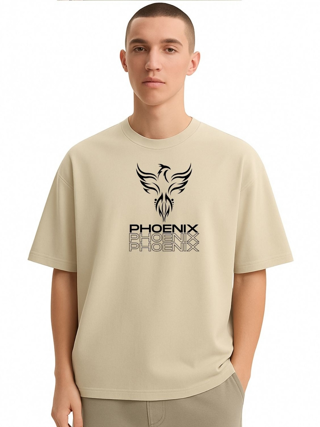 Fashnobic Men Dri-FIT Trendy Phoenix Printed Round Neck Cotton Oversized T-shirt