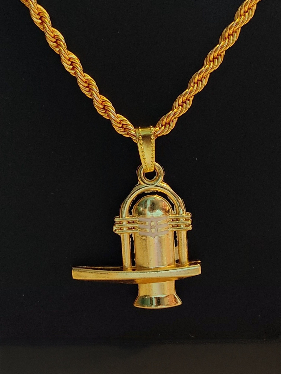 Basukiya Unisex Gold Plated Brass Shiva Ling Pendant with Chain