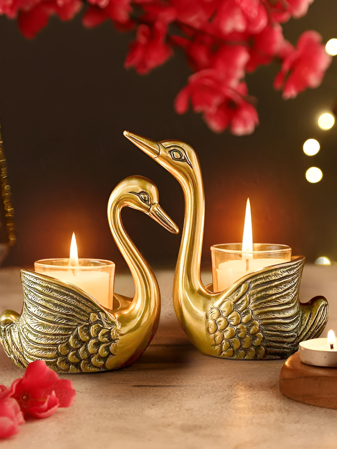 TIED RIBBONS Pack of 2 Swans Tea Light Candle Holder for Home Decor