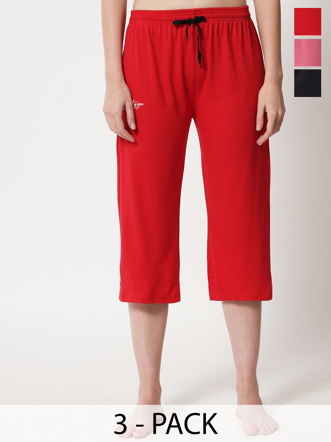 FFLIRTYGO Women Pack Of 3 Mid-Rise Cotton Straight Lounge Pants