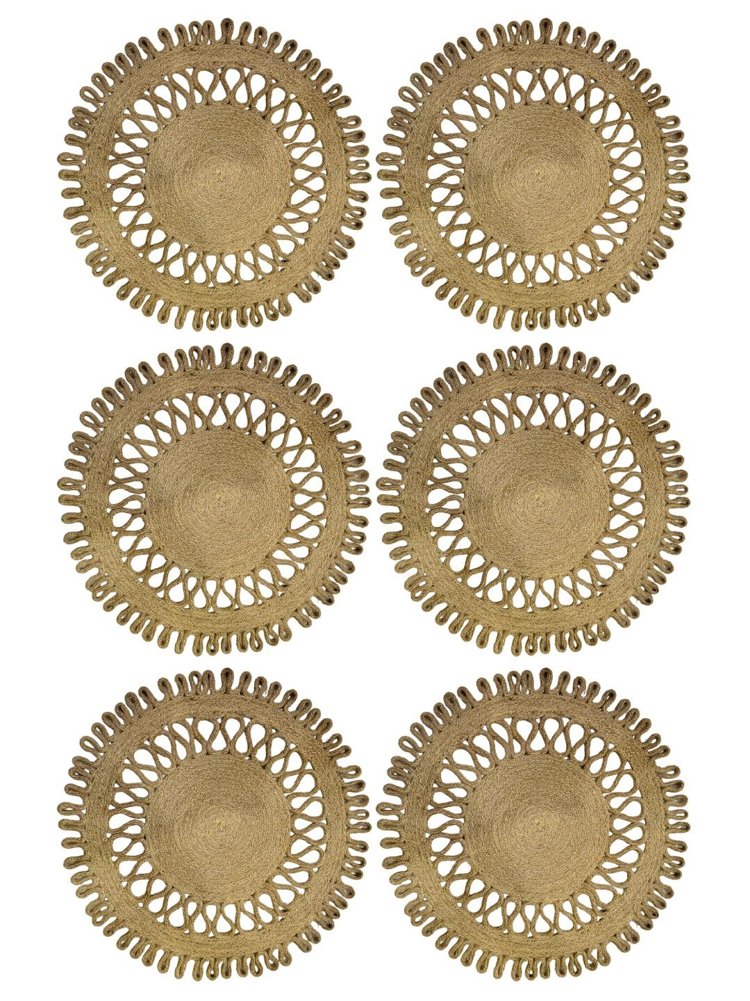 ROUGH ROAD STORE Set of 6  Jute Round Placemat Dining Table Mats