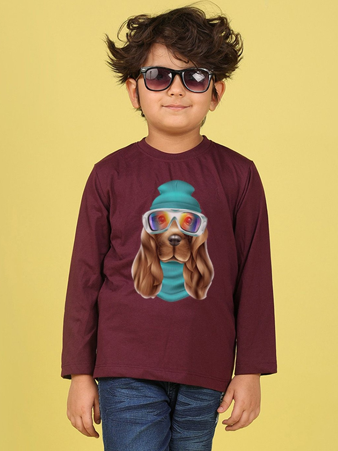NUSYL Boys Dog Swagger Theme Graphic Printed Round Neck Cotton T-shirt