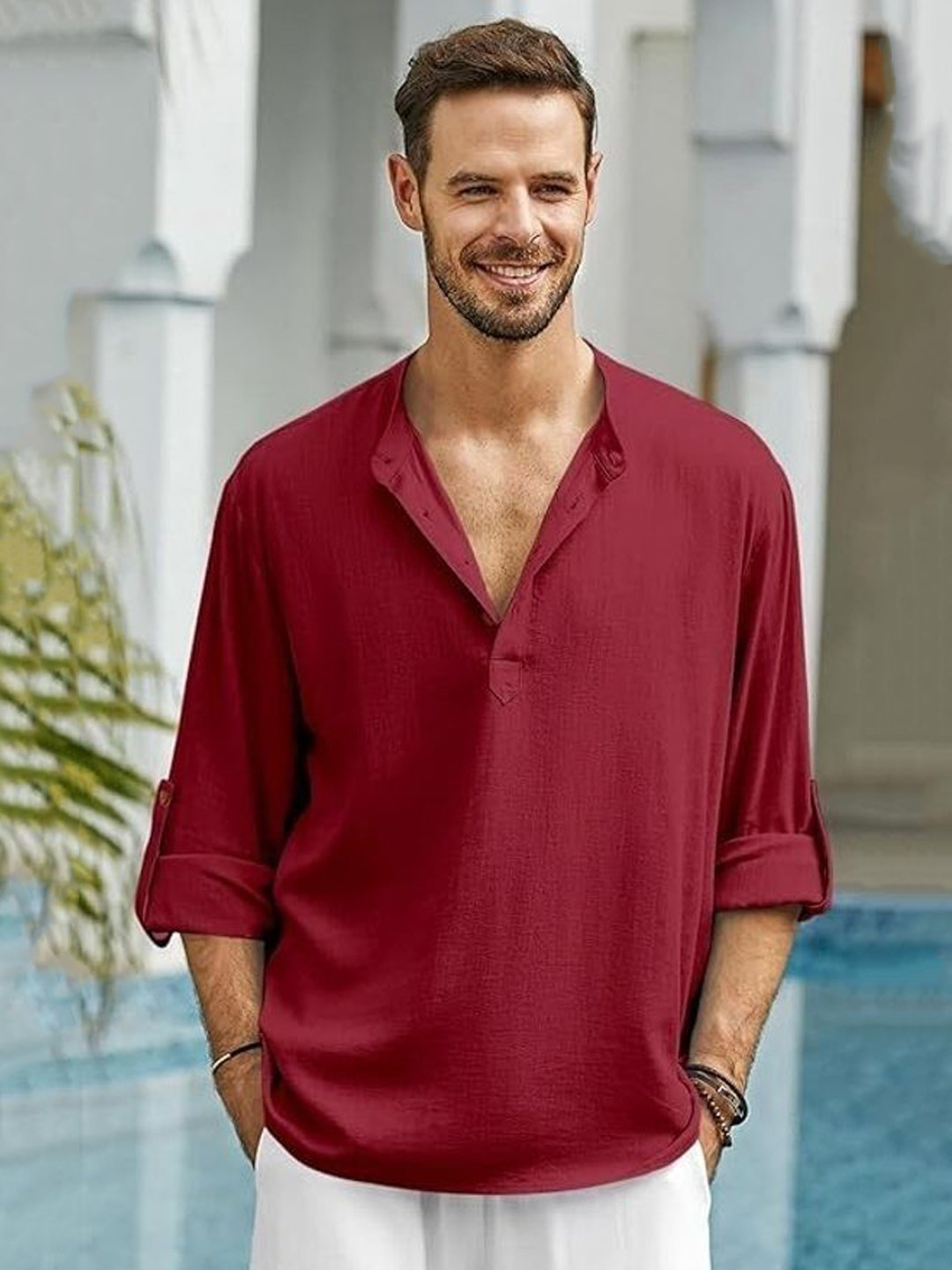 AMRIT TOP WEAR Men Round Neck Roll-Up Sleeves Kurtas