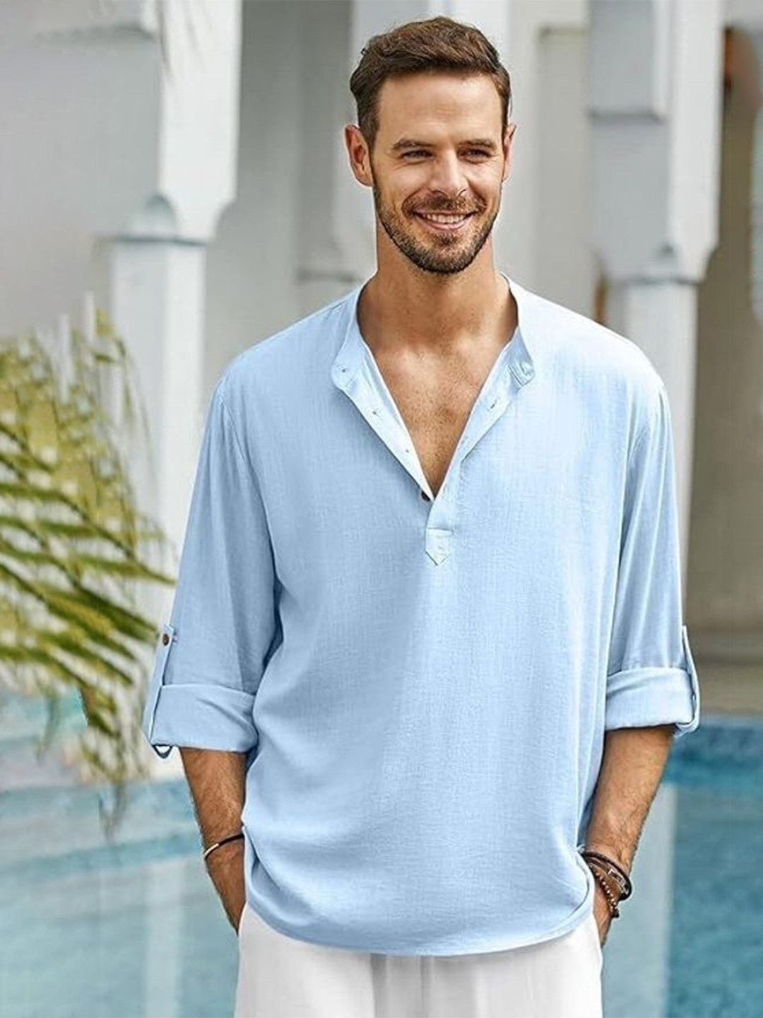 AMRIT TOP WEAR Men Solid Daily Linen Straight Kurta