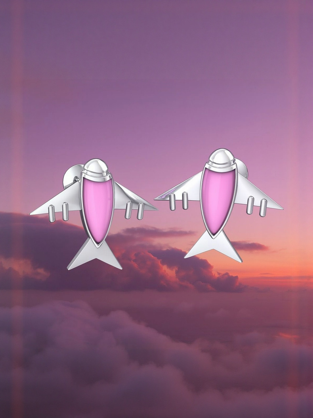 925 SILLER 925 Sterling Silver Rhodium-Plated Airplane Shaped Studs