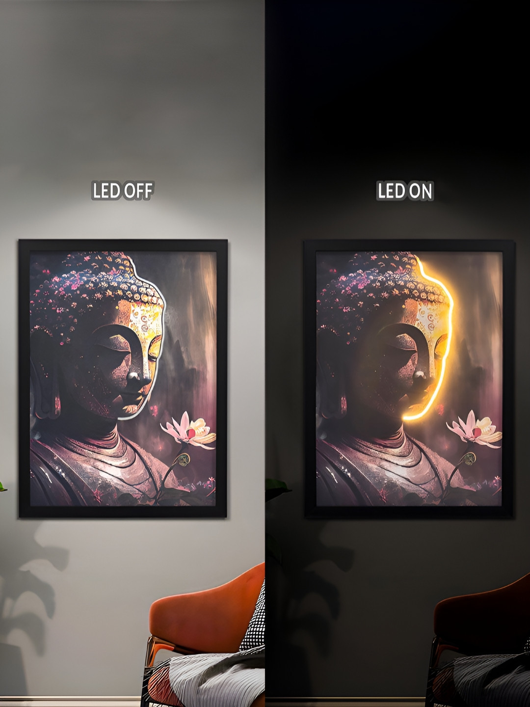 Art Street Brown & Pink LED Buddha Printed Wall Art