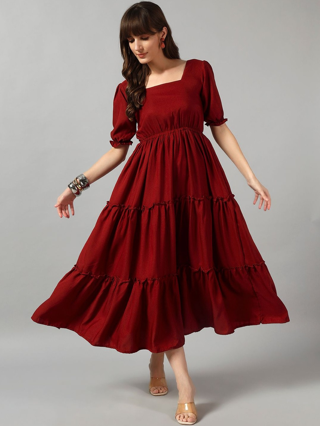 Jash Creation Square Neck A-Line Maxi Dress