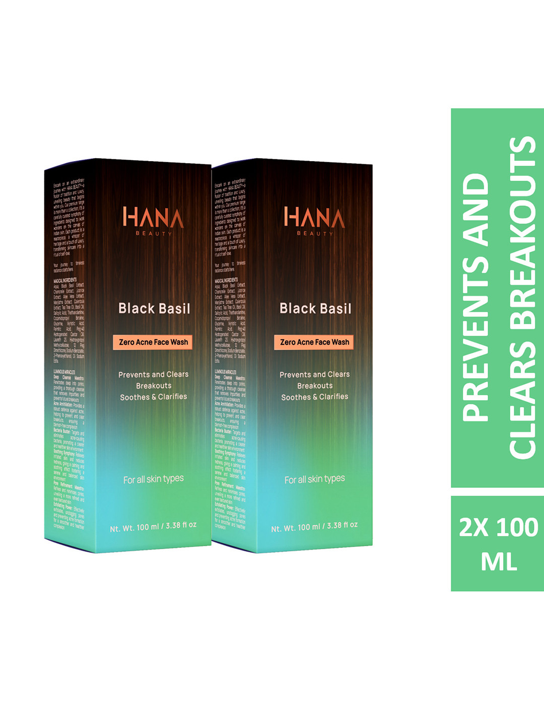 Hana Beauty Set Of 2 Black Basil Zero Acne Deep Cleansing Face Wash - 100ml Each