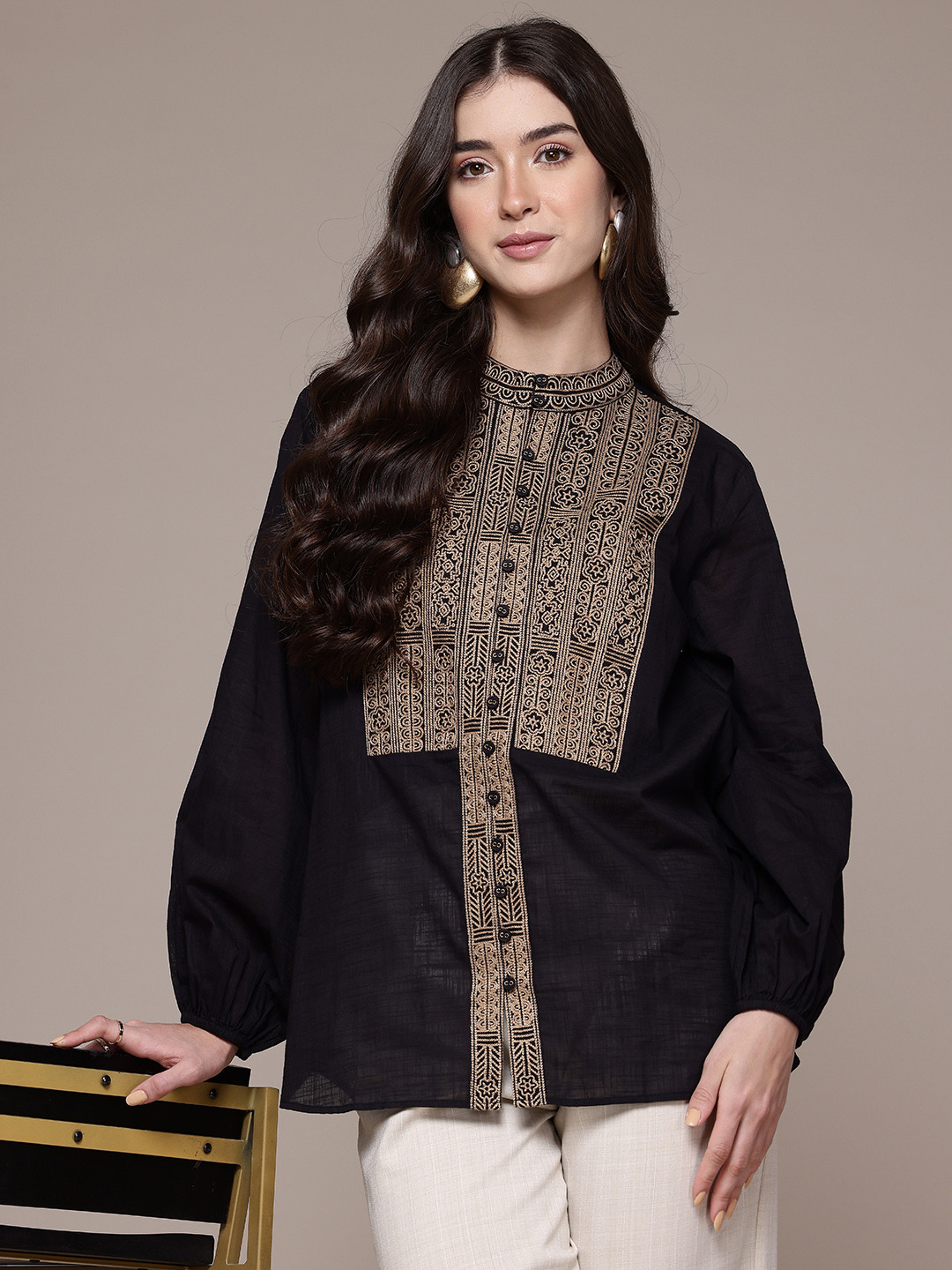 Ritu Kumar Mandarin Collar Cotton Crop Top