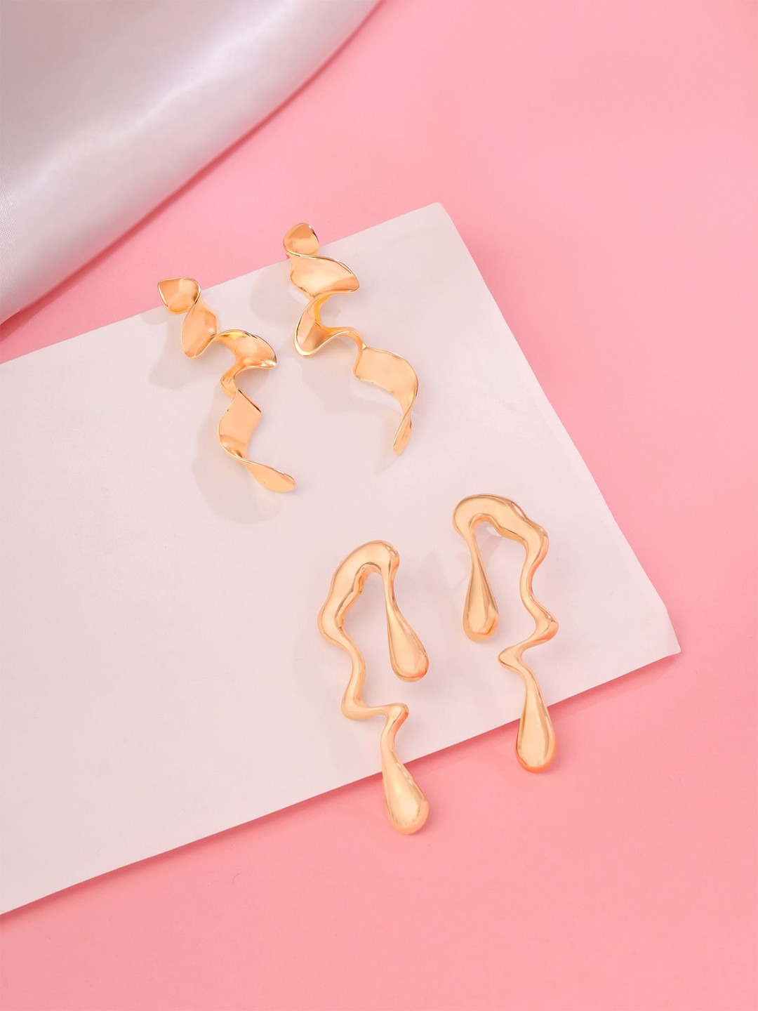 Qiroko Gold Set of 2 Statement Dangler Long Earrings