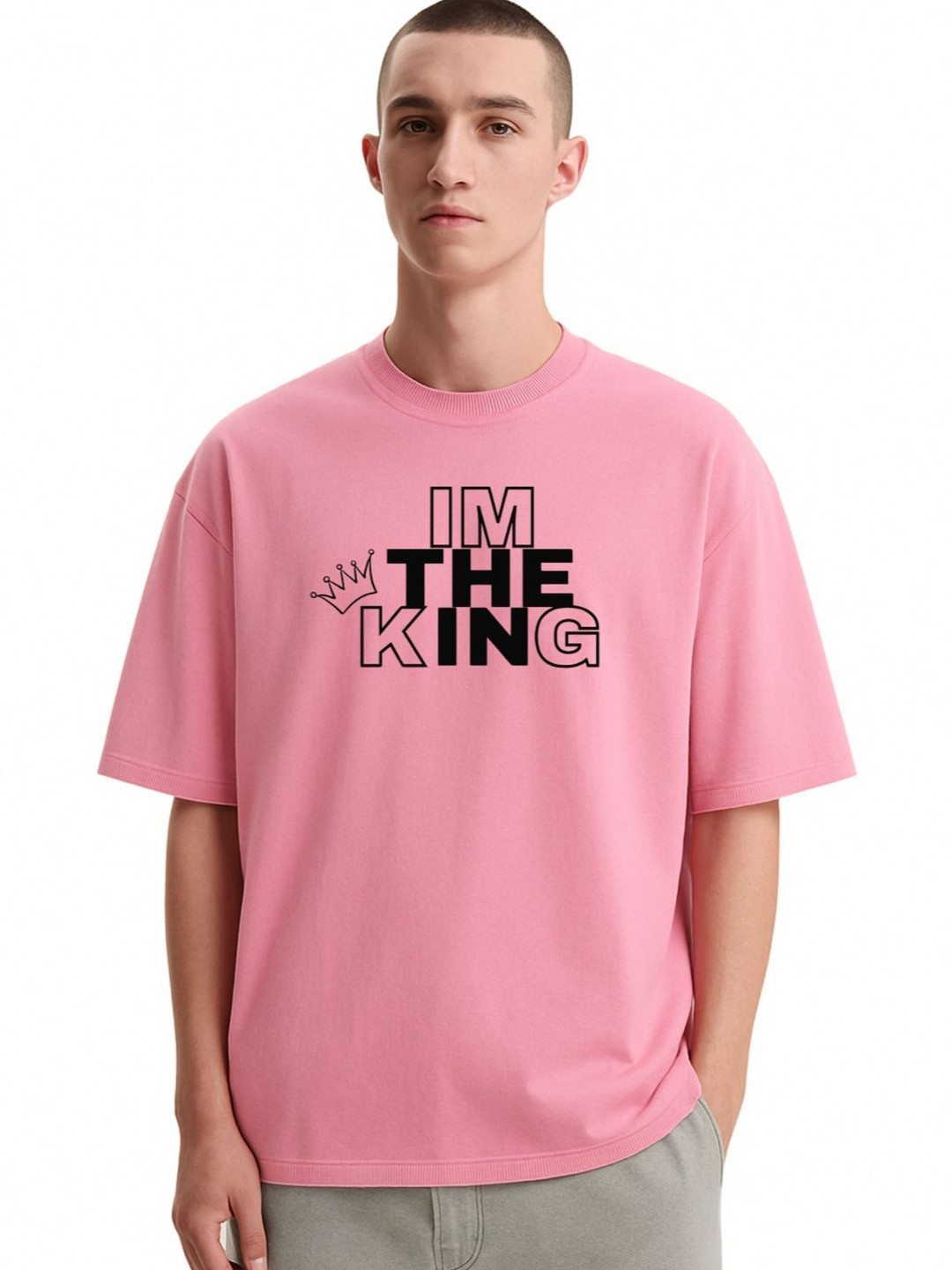 Fashnobic Men Dri-FIT Trendy I M The King Printed Round Neck Cotton Oversized T-shirt