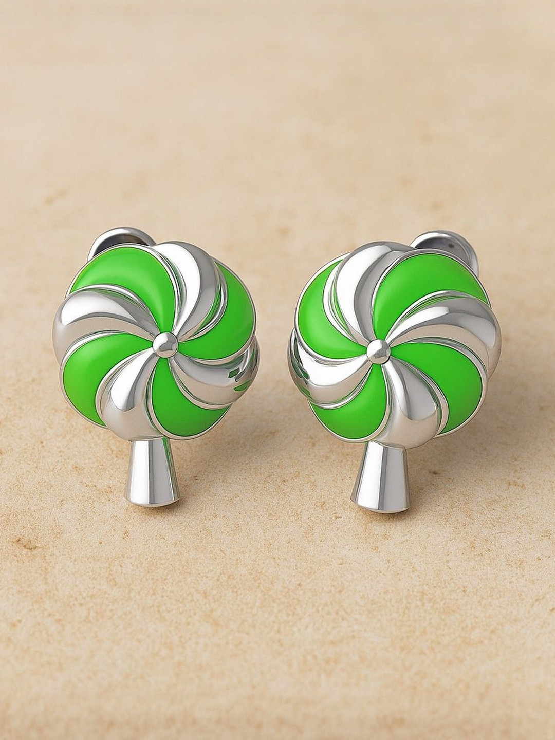 925 SILLER 925 Sterling Silver Rhodium-Plated Candy Shaped Enamelled Studs