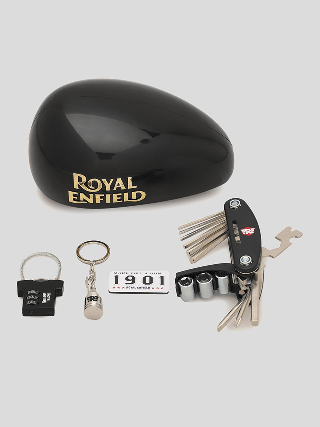 Royal Enfield Black Fridge Magnet & Swiss Knife With Bike Lock