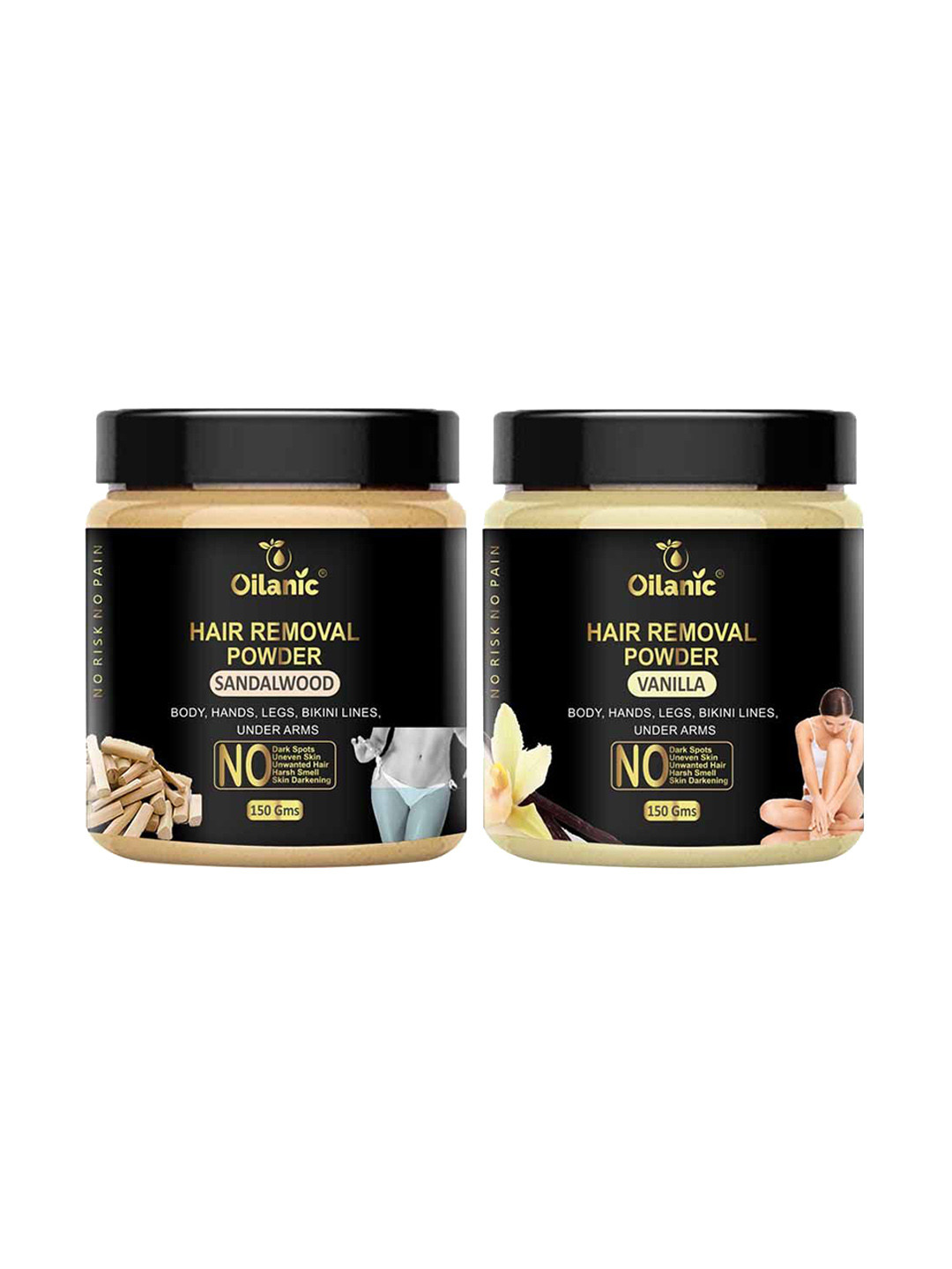 Oilanic Set Of 2 Natural Sandalwood & Vanilla Hair Removal Wax Powder - 150 g Each