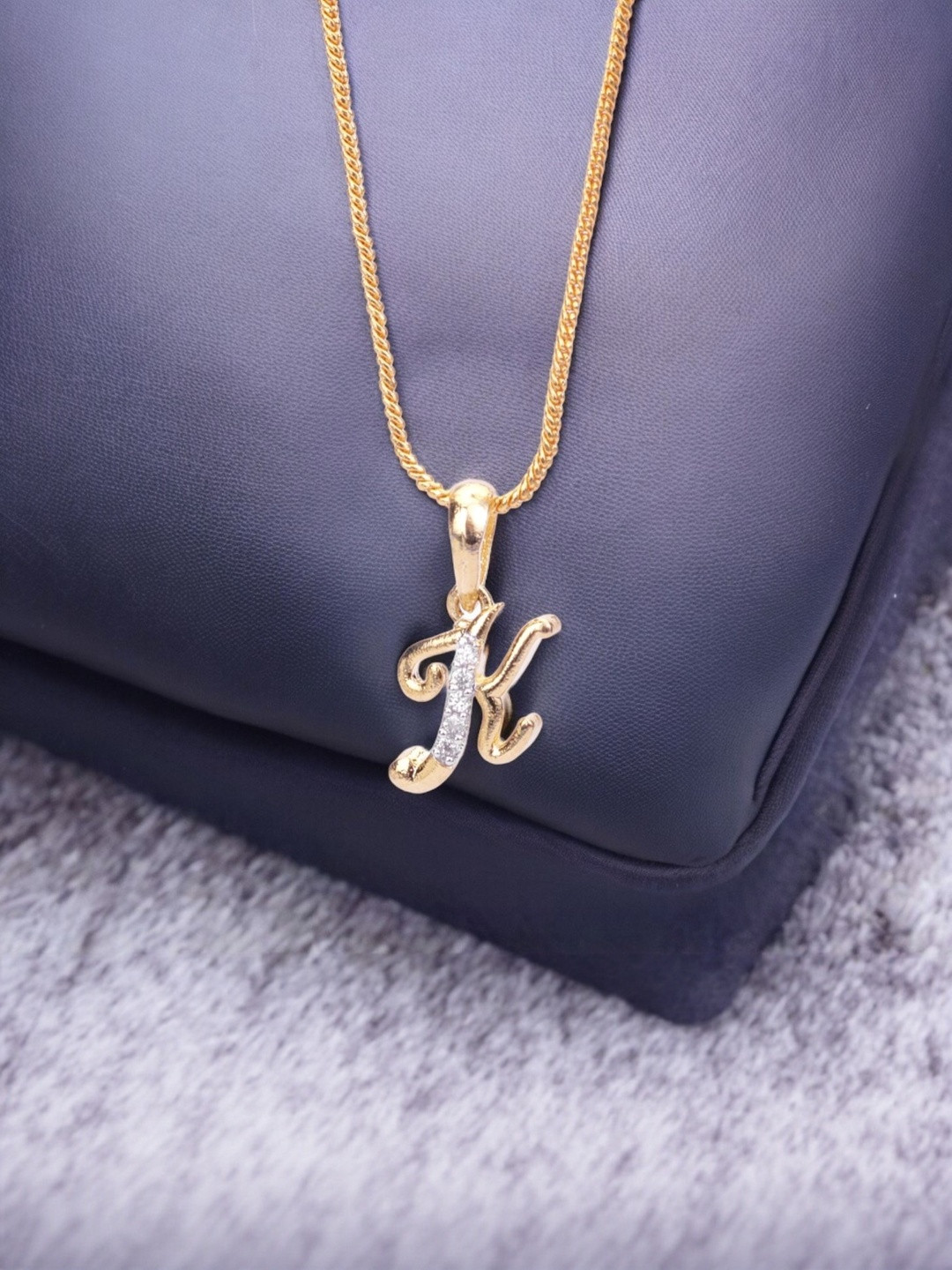 Opal Touch Gold-Plated Cubic Zirconia Studded Alphabet K Pendant With Chain