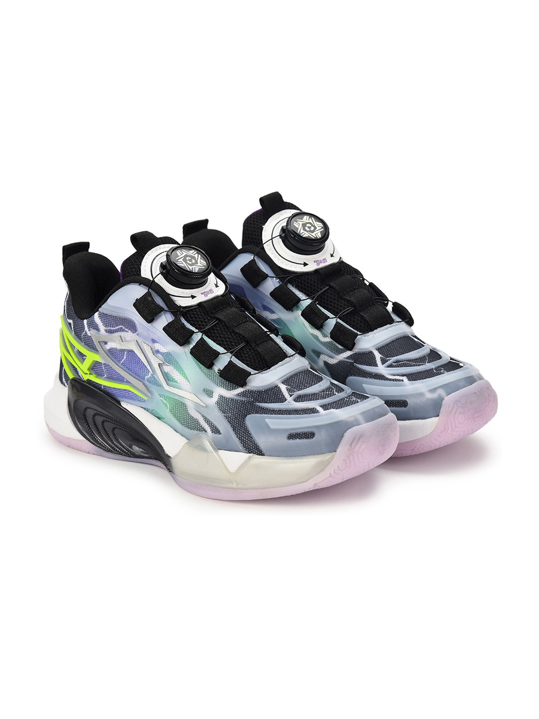 G&D Kids Black & Blue Printed Round Toe Synthetic Twist Lock Running Shoes