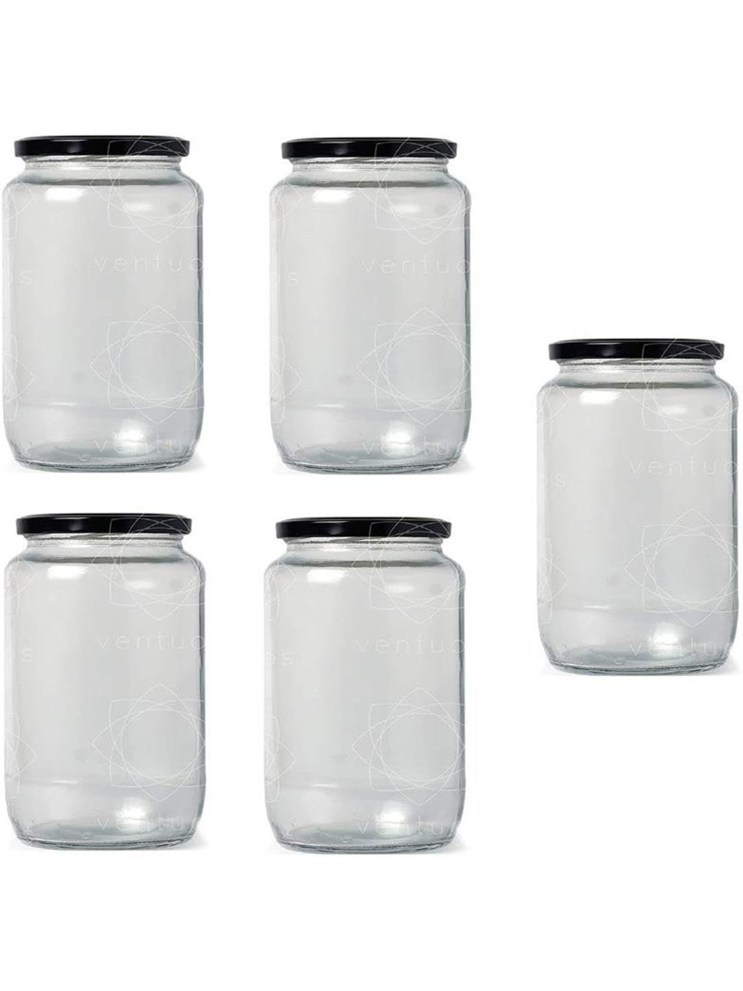 1st Time Pack Of 5 Versatile 1000 Ml Transparent Glass Jar