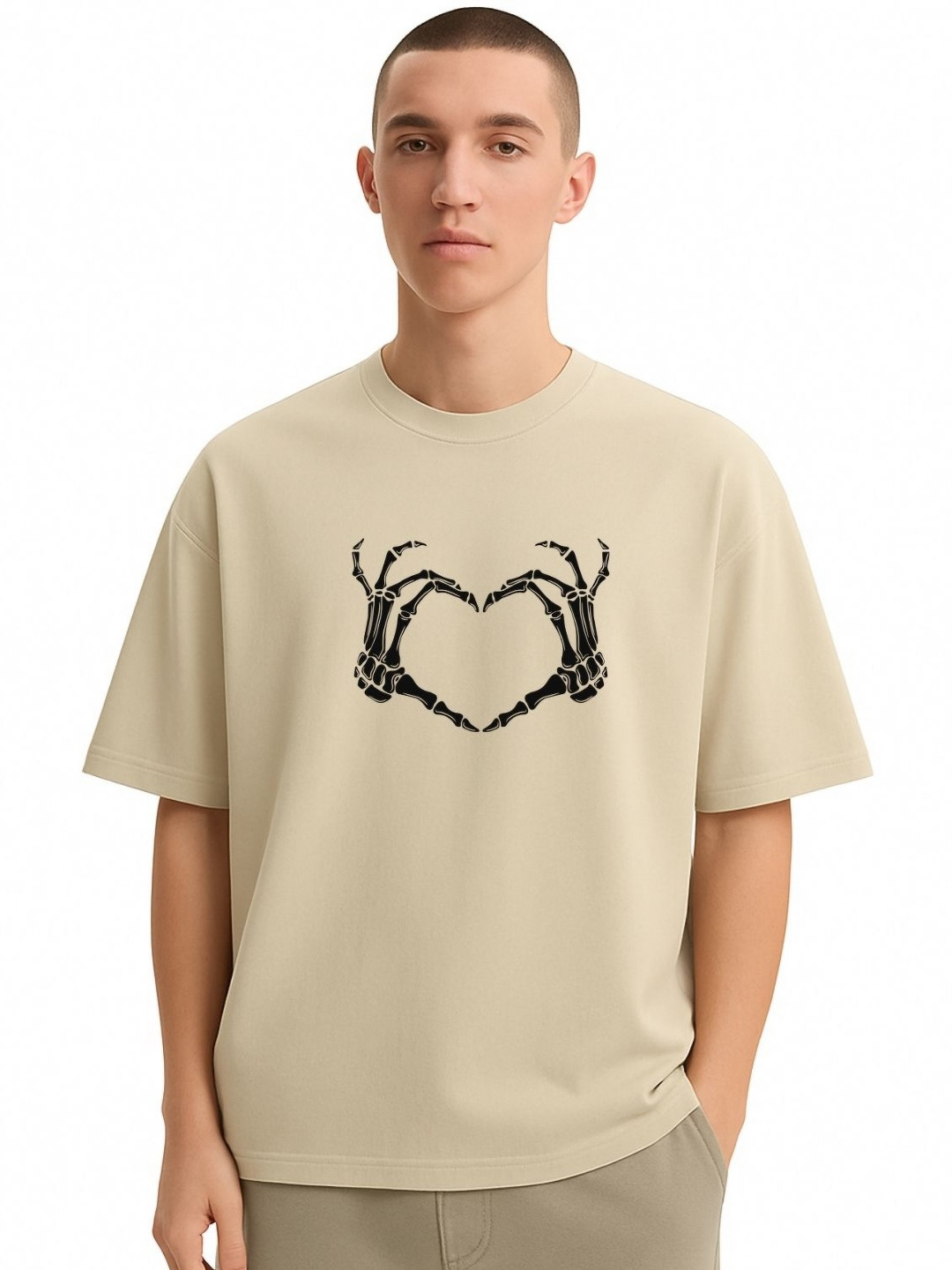 Fashnobic Men Dri-FIT Trendy Hand Heart Printed Round Neck Cotton Oversized T-shirt