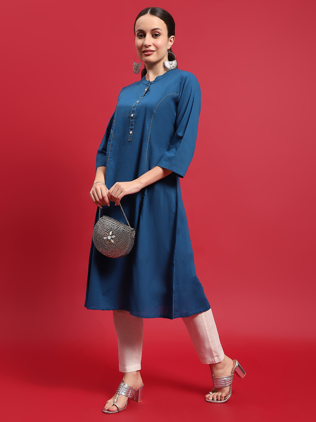 Shree Mandarin Collar Thread Work A-Line Kurta