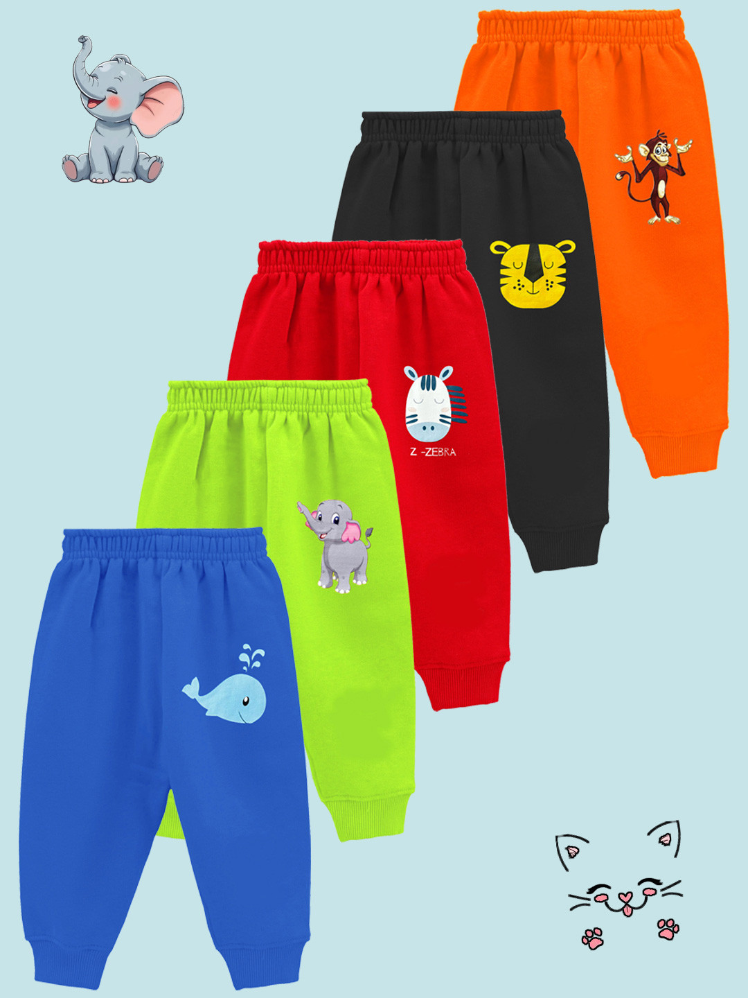 YK Boys Pack of 5 Regular Fit Graphic Printed Track Pants